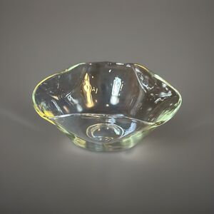 Vintage Clear / Green Tint Glass Crimped Wavy Edge Salad Bowl 4.75” H X 9- 9.5”